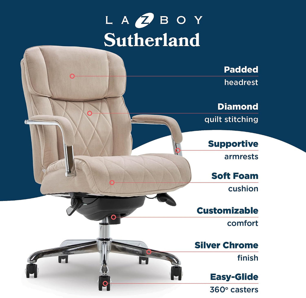 La-Z-Boy Sutherland Ergonomic Fabric Swivel Computer and Desk Chair, Cream (CHR10048D)