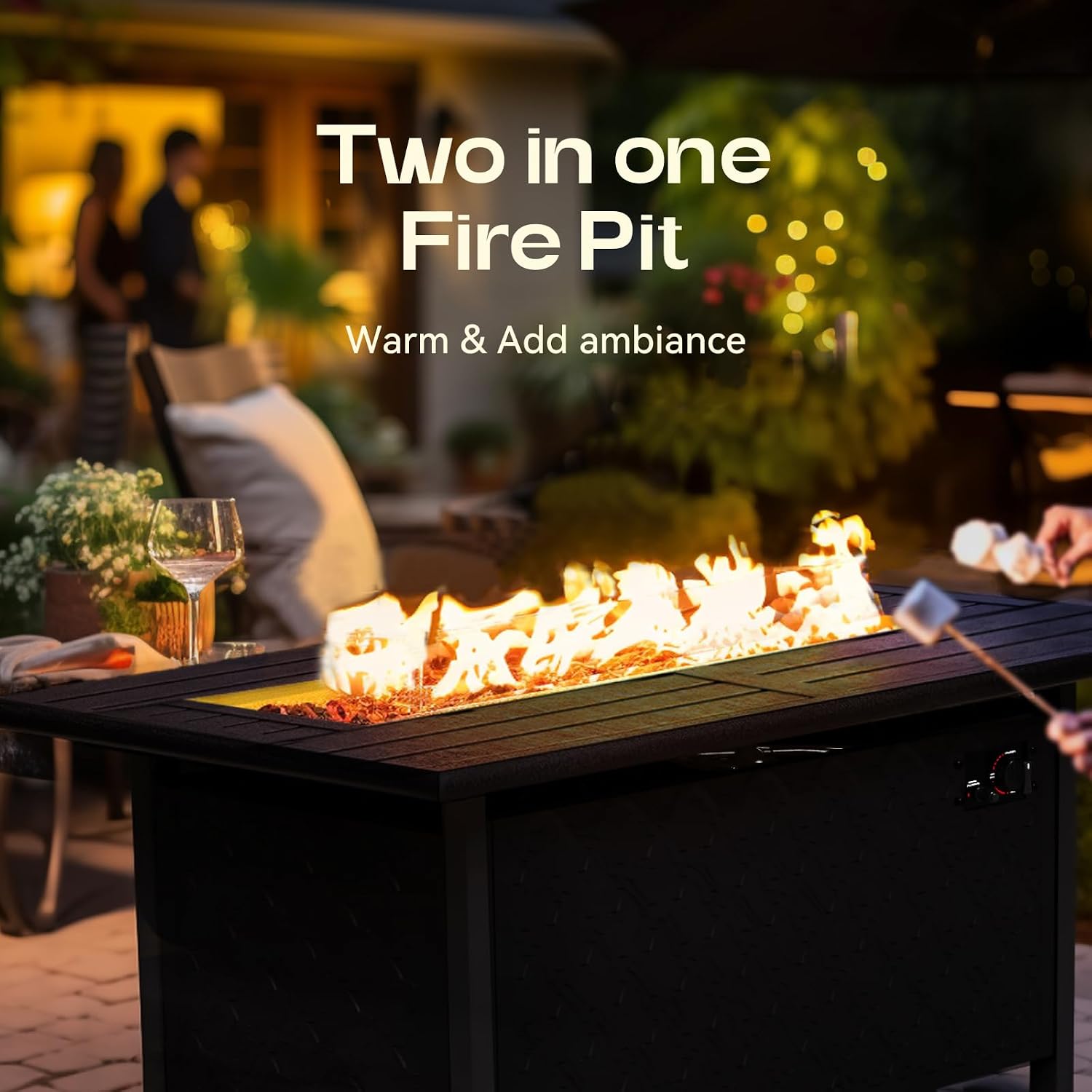 PHI VILLA Metal Patio Furniture Set with Fire Pit Table 6 Piece Modular Modern Outdoor Sectional Sofa Garden Bench Set with Wrought Iron, Light Grey Cushion
