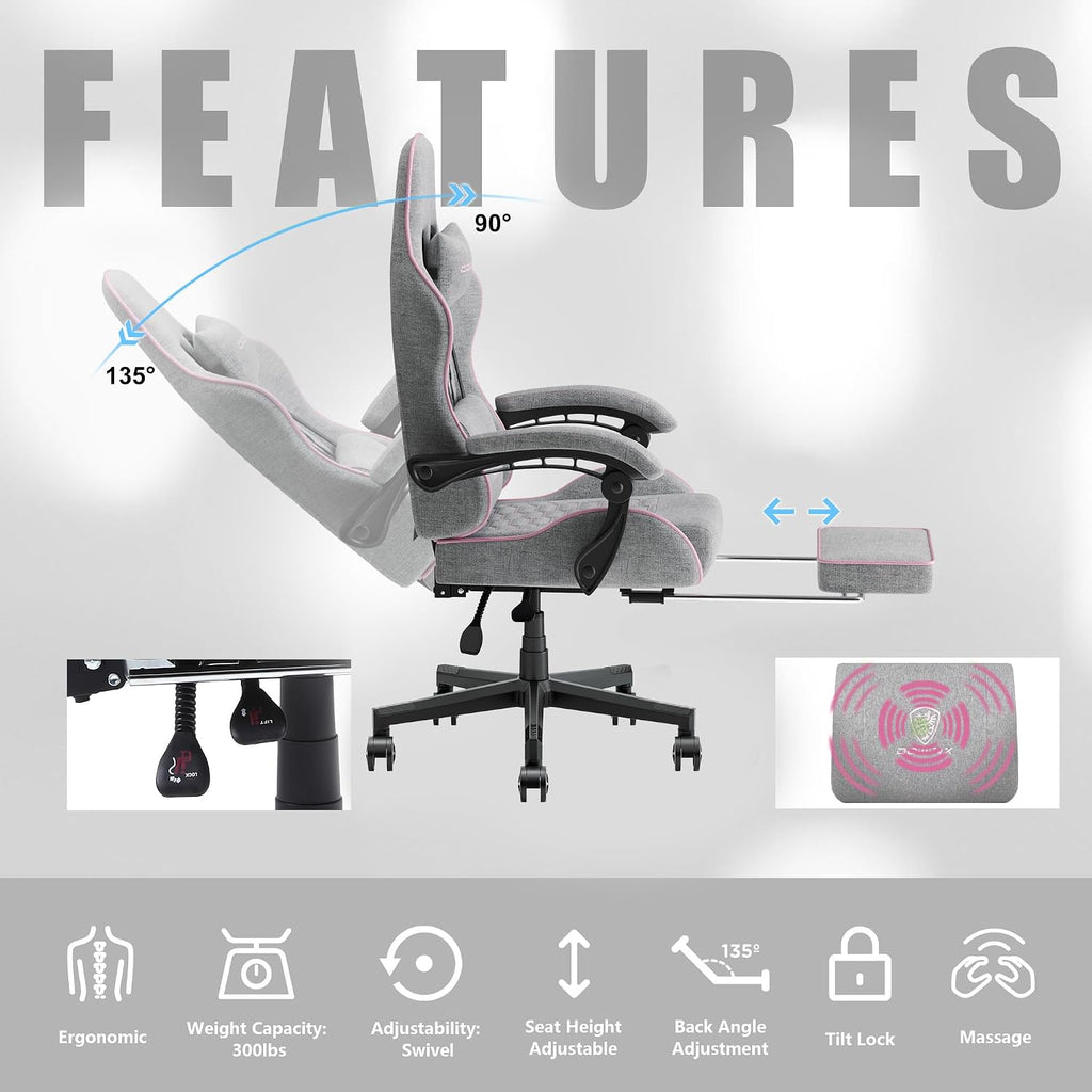 Dowinx Gaming Chair with Pocket Spring Cushion, Computer Office Game Chair, Linkage Armrests and Footrest, High Back Ergonomic Computer Chair with Lumbar Support Task Chair with Footrest(Pink)