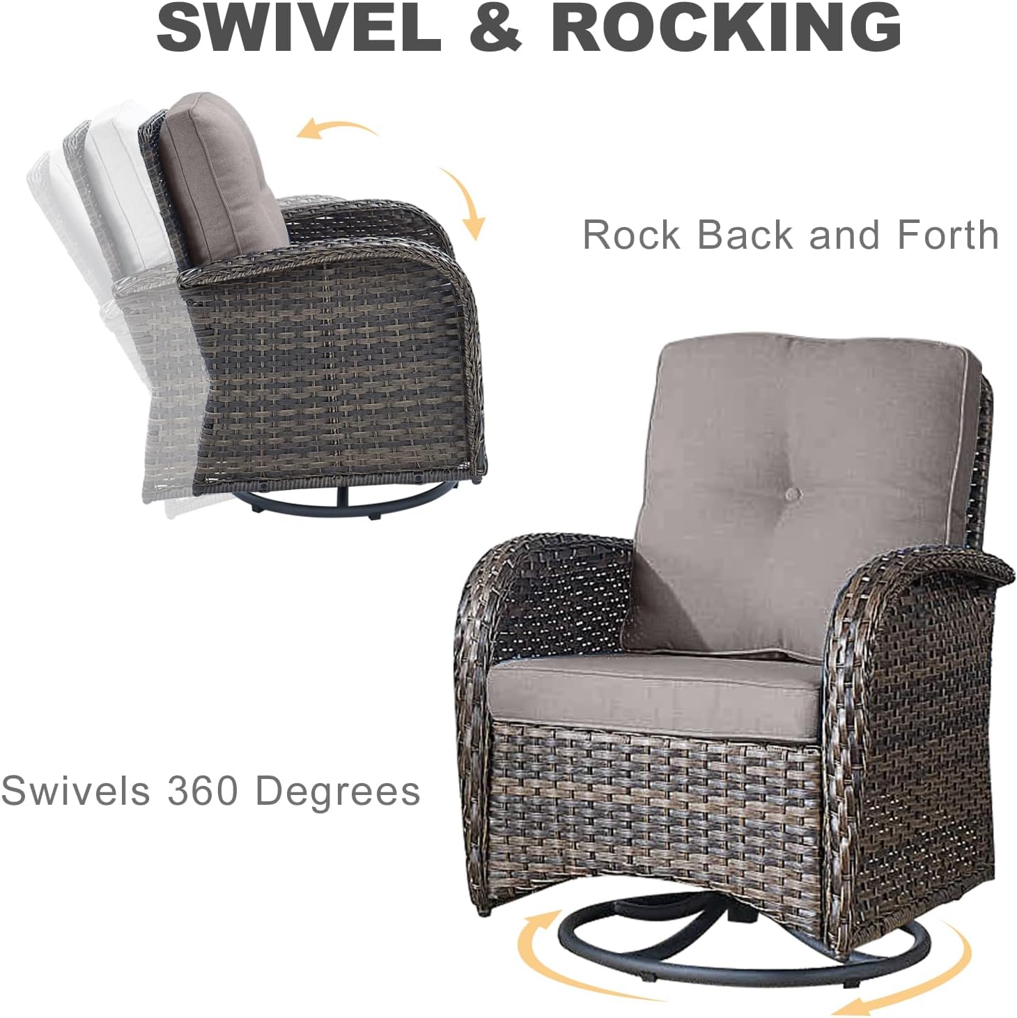 HUMMUH Patio Furniture 6-Piece PE Wicker Outdoor Conversation Set,All-Weather Rattan Swivel Chairs with Ottomans Glider Loveseat for Backyard,Poolside,Deck