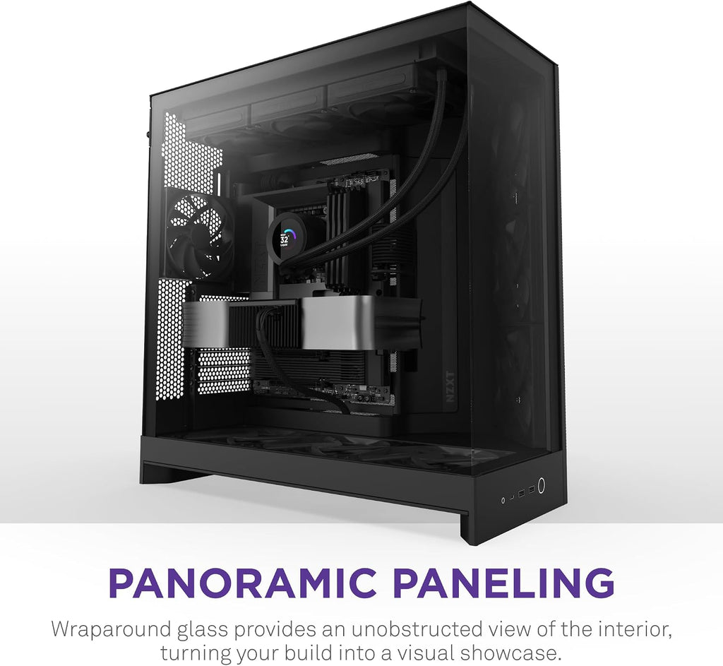 NZXT H9 Flow (2025) – Large Dual-Chamber ATX Mid-Tower Airflow PC Case – Includes 3 x 140mm & 1 x 120mm Fans – 420mm Radiator Support – Tempered Glass – Back-Connect Ready – Black