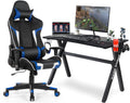 GYMAX Gaming Chair, Massage Gaming Chairs for Adults with Headrest, Lumbar Support & Armrest, Video Computer Reclining Gaming Chair, Office Desk Gamer Task Chair (Blue with Black X-Shape Desk)