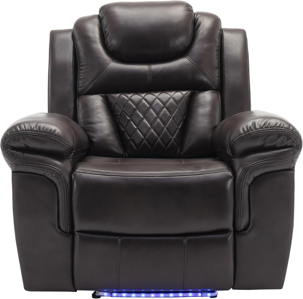 Merax Home Theater Seating Manual Recliner Chair with LED Light Strip for Living Room,Bedroom, Brown