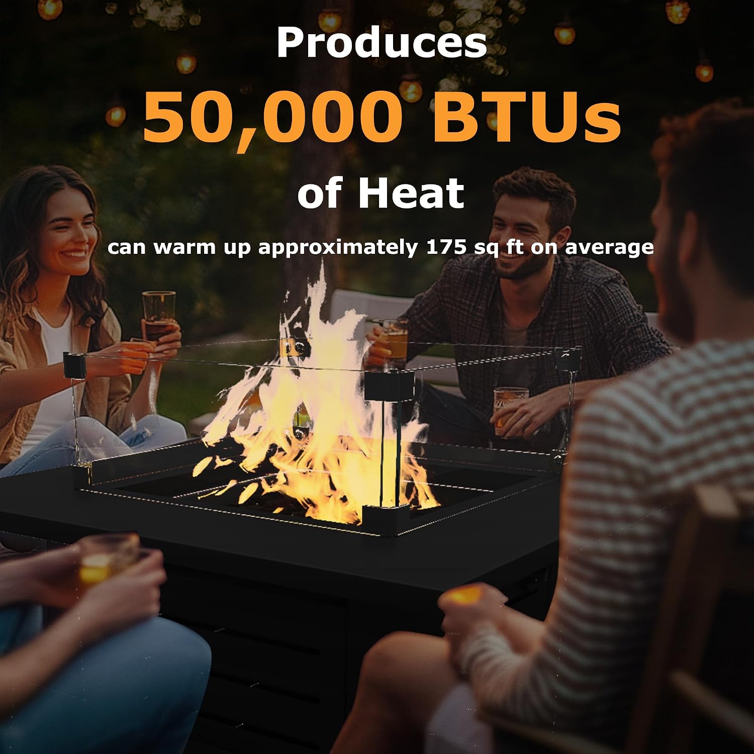 5-Piece Patio Furniture Set with 28' Propane Fire Pit Table, Heavy-Duty Metal Outdoor Conversation Set with Deep Cushions & Wood-Like Armrests for Patio, Porch, Backyard, Garden – Brown