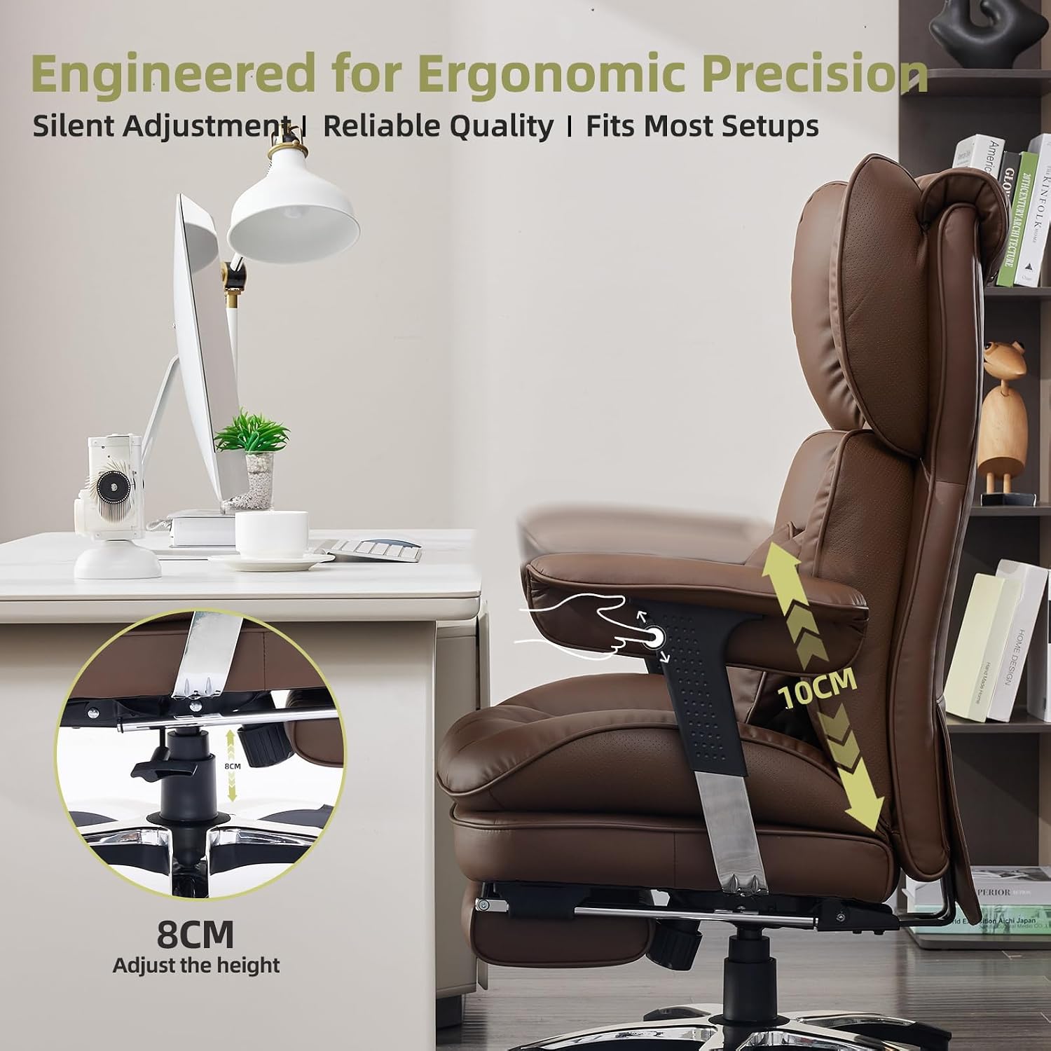 Efomao Big and Tall Office Chair with Footrest – High Back Computer Chair with Adjustable Armrests，Executive Office Chair with Wide Seat, Modern Desk Chair for Home Office, Gaming, or Study, Brown