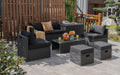 Tangkula 8 Pieces Patio Furniture Set with Waterproof Cover, Patiojoy Space Saving Outdoor PE Rattan Set with Storage Box, Tempered Glass Table, 2 Ottomans, 2 Armless Sofas & Corner Sofas