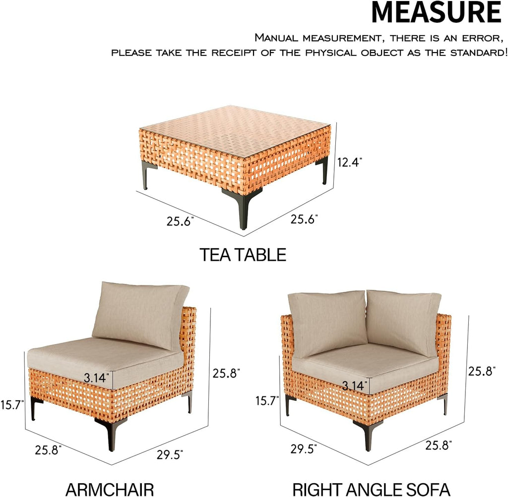 10 Piece Outdoor Patio Furniture Set Modular Outdoor Furniture Set Wicker Outdoor Sectional Sofa with Table Patio Set for Balcony Porch Deck Yard (Salmon&Orange Wicker, Sand Cushion)