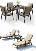 PURPLE LEAF Outdoor Dining Set of 4 with Thick Cushions Heavy-Duty Metal Patio Dining Furniture and with Lounger Chair Set for Lawn Garden Poolside Deck