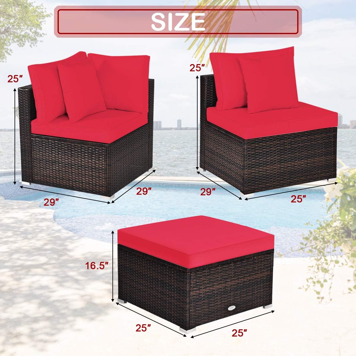 Tangkula 4 Pieces Patio Furniture Set, All Weather Outdoor Sectional Rattan Sofa Set w/Removable Cushions & Pillows, Wicker Conversation Set with Heavy-Duty Steel Frame for Backyard Garden Poolside