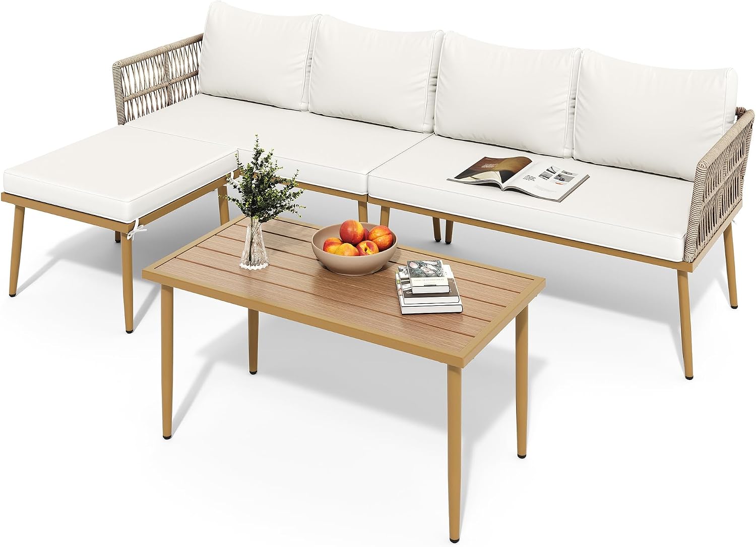 YITAHOME 6 Pieces Patio Furniture Set with Coffee Table & Washable Cushions, Wicker Rattan Conversation Sectional Set for Garden Yard Pool Beige