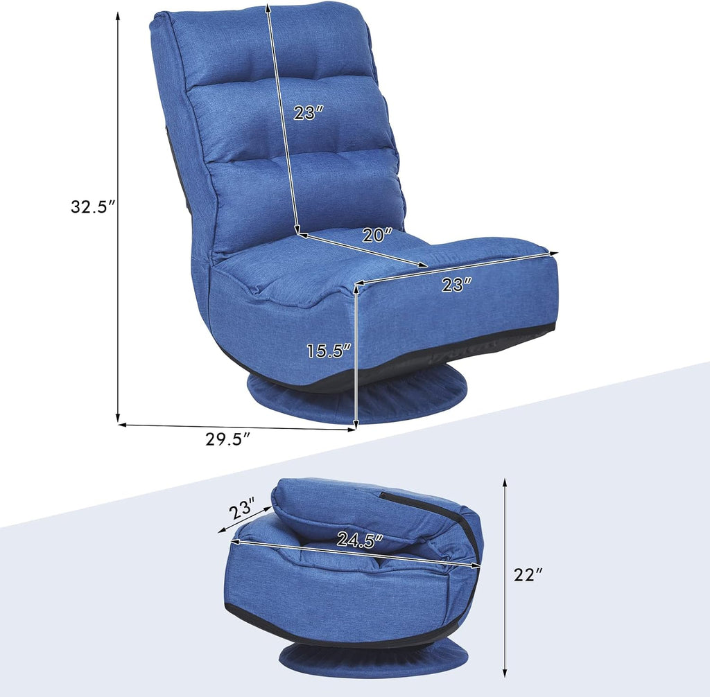 COSTWAY Folding Floor Chair, Adjustable 5-Position Video Gaming Chair with 360 Degree Swivel, Detachable Cover, Padded Backrest, Multipurpose Living Room Floor Lounger for TV, Reading, Playing (Navy)