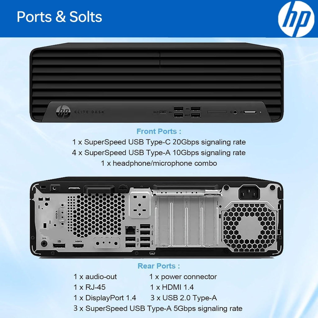 HP Elite 805 G9 SFF Desktop Computer, 6-Core AMD Ryzen 5 (16MB Smart Cache), 8GB DDR5, 256GB PCIeSSD, Radeon 740M Graphics, Dual 4K Display Support, USB-C, HDMI, RJ-45, Wi-Fi, Business&Gaming, Win11