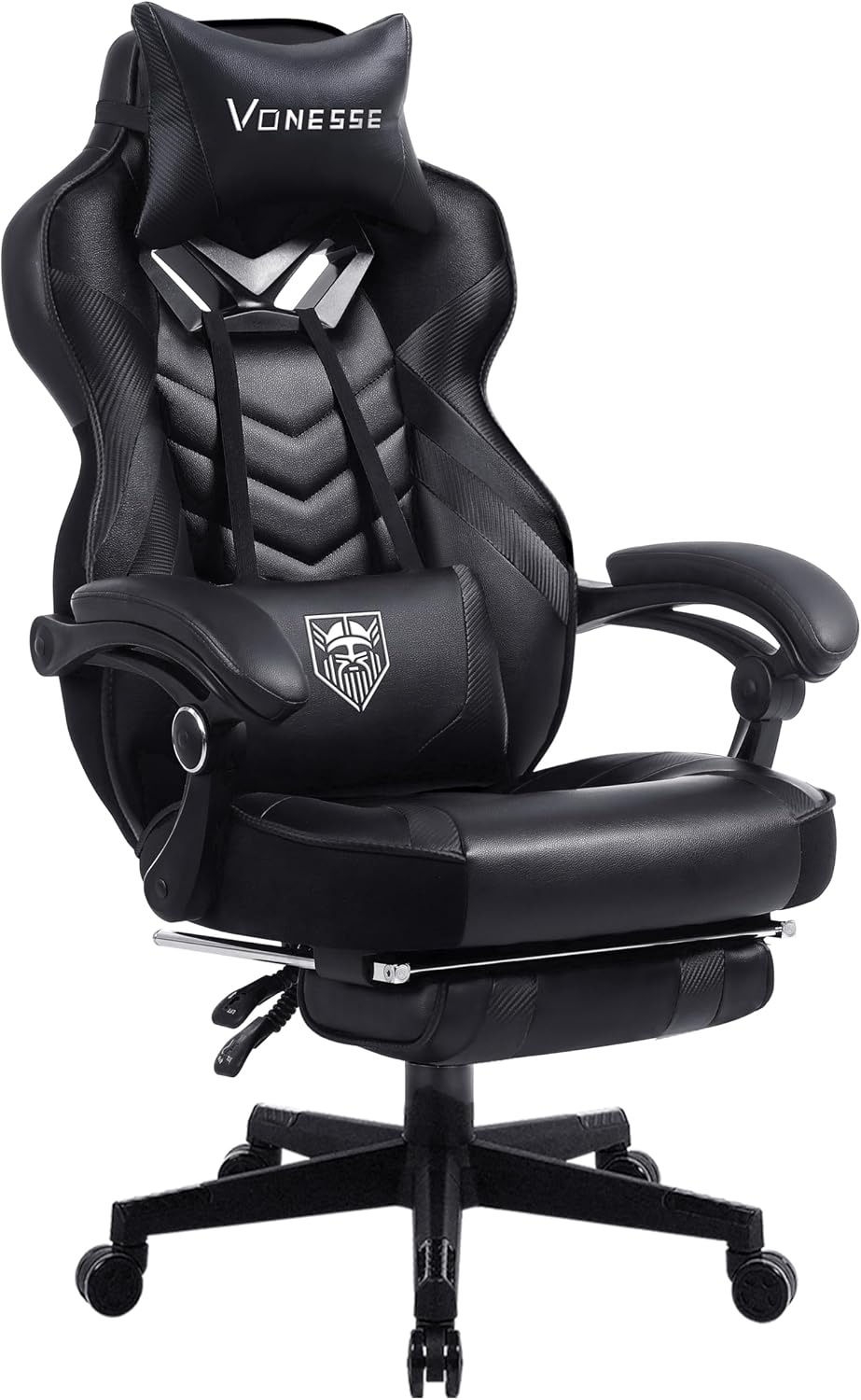Vonesse Gaming Chair, Big and Tall Office Chair with Footrest and Massage, Gaming Chairs for Adults with Lumbar Support, Ergonomic High Back Computer Desk Chair with Pocket Spring Cushion (Black)