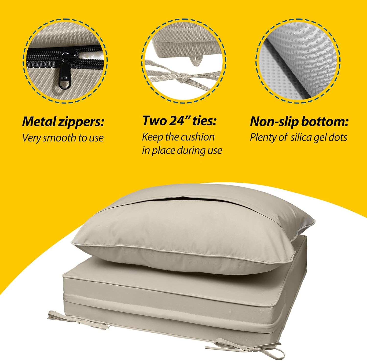 AAAAAcessories Outdoor Seat Cushions for Chairs, Fade-Resistant, Waterproof Patio Furniture Replacement Cushions, 22' x 24' x 5' + 22' x 19', Set of 4, Beige