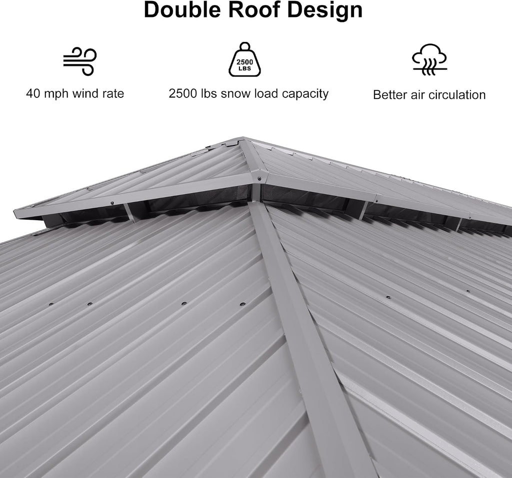 PURPLE LEAF Hardtop Gazebo 14' x 28' Gazebo with Galvanized Steel Double Roof and Aluminum Frames All Weather Wind Resistance Heavy Duty Large Pavilion Gazebos for Patio Deck Garden, Light Grey