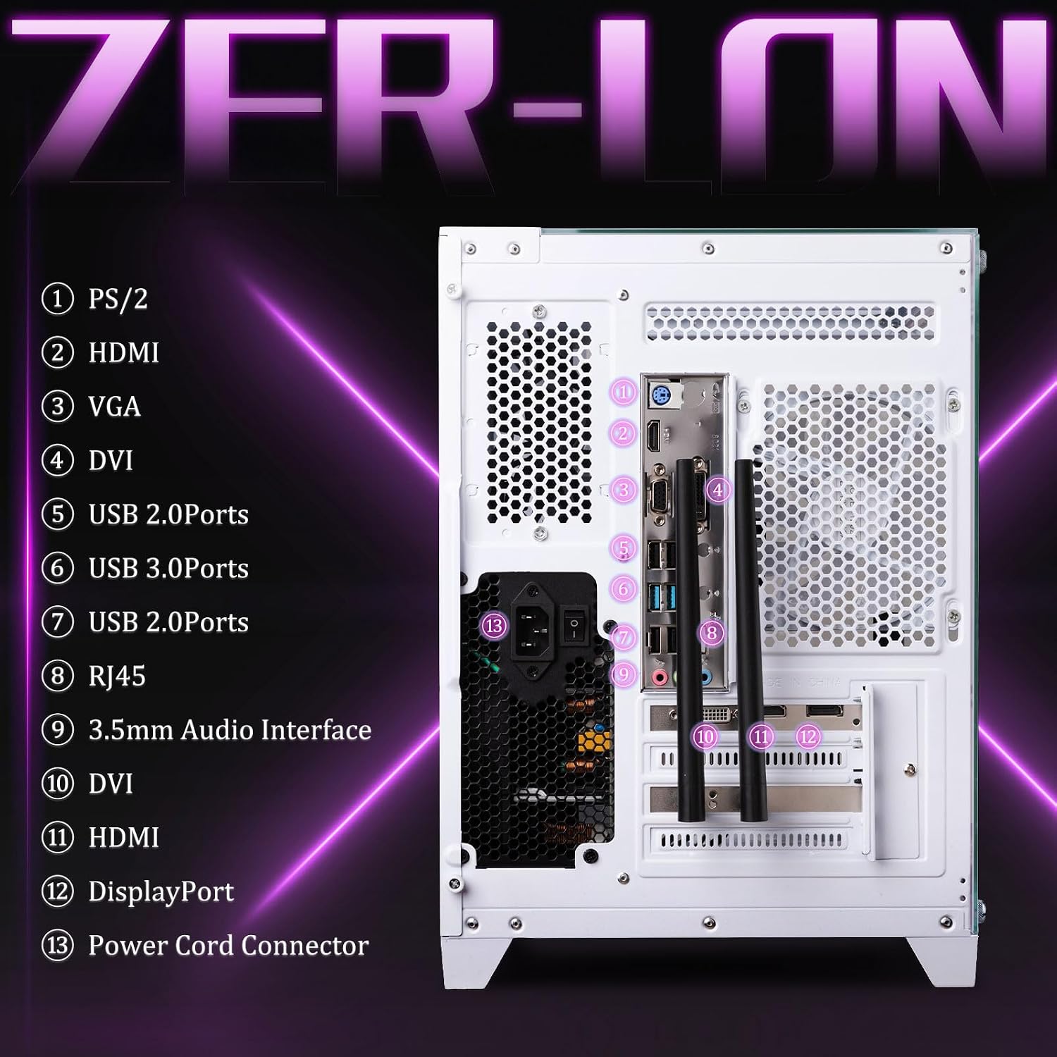 ZER-LON Gaming PC Desktop, Prebuilt Gaming Computer with Intel Core I7 up to 3.9 GHz, RTX 3050 8G, 16G RAM, 512GB SSD, ARGB Cooling Fan,Supply WiFi Support