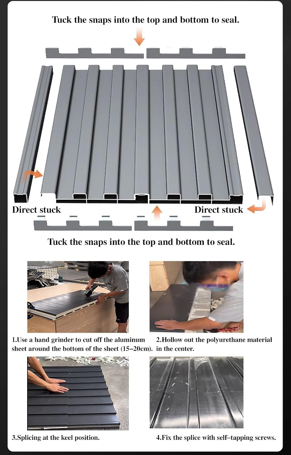 Heavy Duty Ceiling Insulated Panels, Metal Roofing Panels for Chicken Coop Gazebo and Mobile Homes, Corrugated Awning Covers with Polycarbonate Fill(Gray,L 1m(3.2ft))