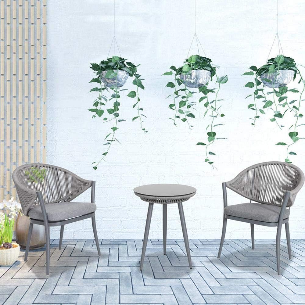 NUU GARDEN 3 Piece Outdoor Bistro Set, Woven Rope Conversation Patio Set, All Weather Aluminum Patio Furniture Chairs and Table with Cushions for Garden, Deck, Backyard, Gray