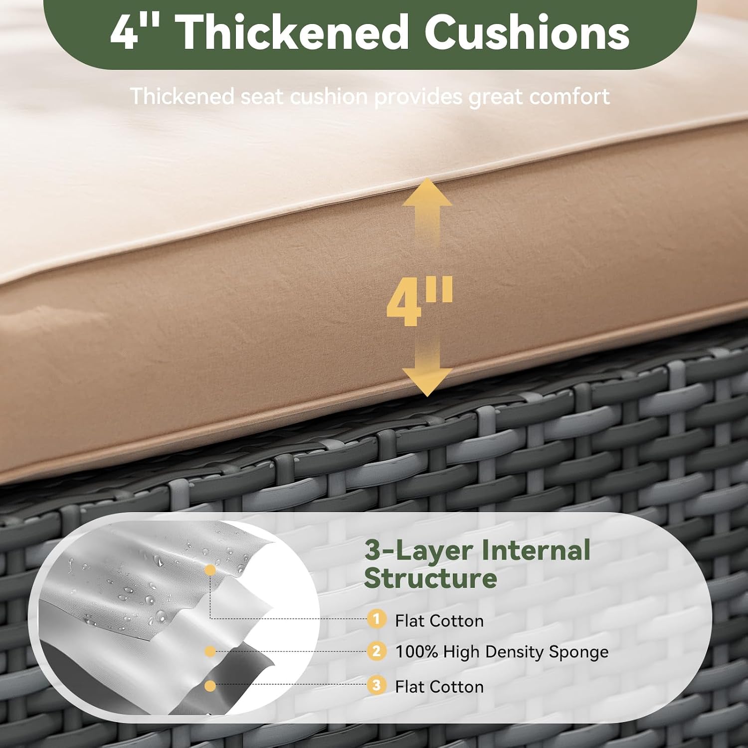 Aoxun Replacement Cushions for Outdoor Furniture, 14-Piece Outdoor Cushions for Patio Furniture, Deep Seat, Splash-Proof & Fade Resistant Couch Cushion for 6-Seat Patio Conversation Sets, Beige