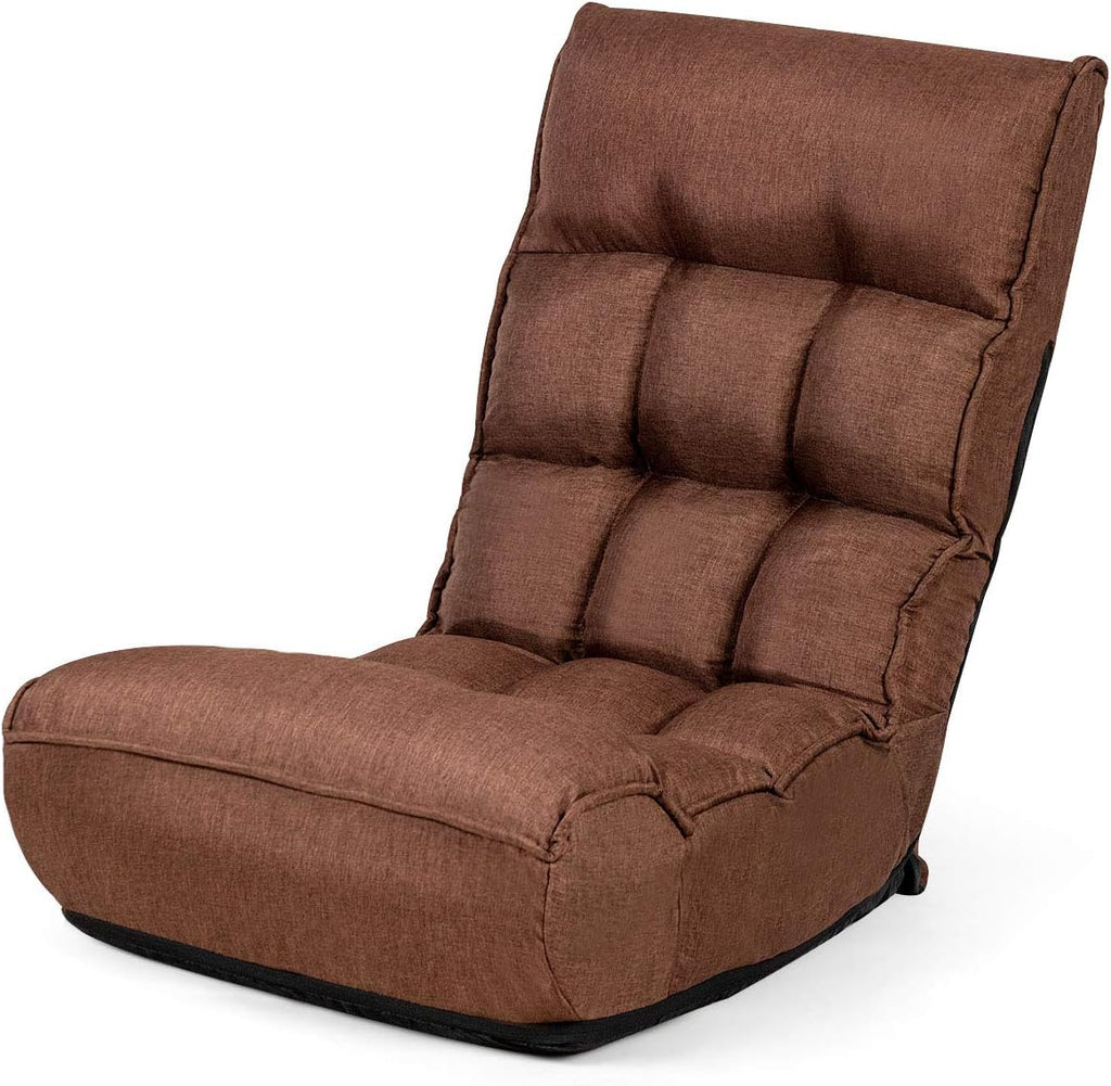 Giantex Floor Chairs for Adults with 4-Position Adjustable Back, 6-Position Adjustable Headrest, Side Pocket, No Assembly Required, Banana Chairs, Folding Gaming Chair Floor, Brown