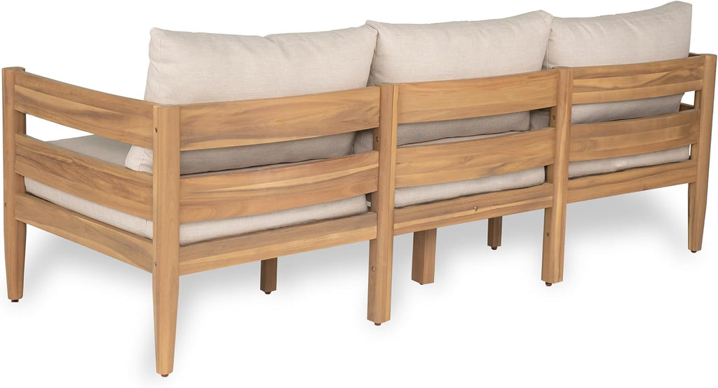 Christopher Knight Home Kory 5-Piece Acacia Wood Patio Furniture Set, Outdoor Conversation Sofa Chat Set with Club Chair and Coffee Table, Patio 7-Seater Seating Group for Backyard Balcony, Teak+Beige