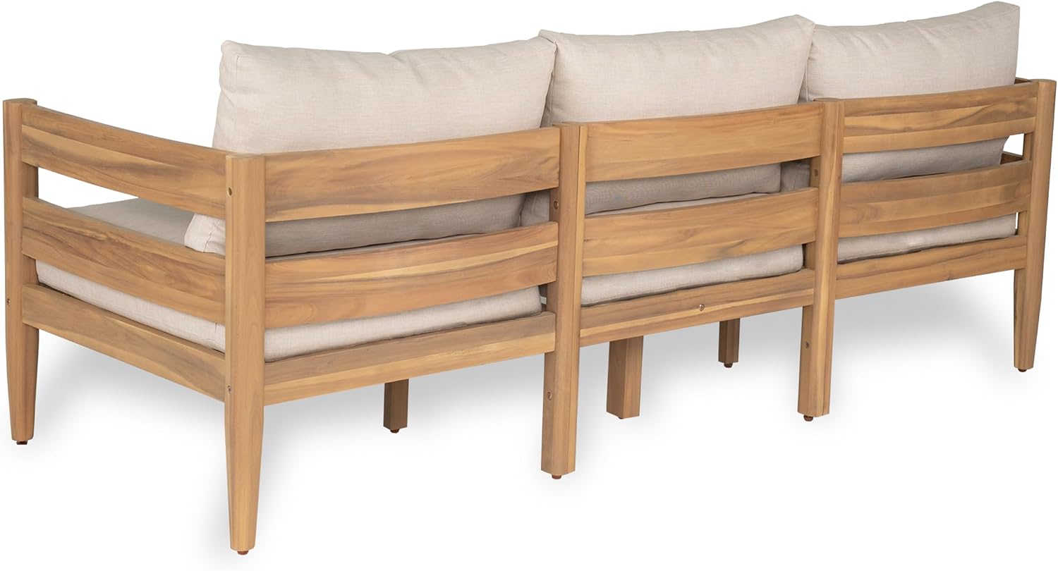 Christopher Knight Home Kory 5-Piece Acacia Wood Patio Furniture Set, Outdoor Conversation Sofa Chat Set with Club Chair and Coffee Table, Patio 7-Seater Seating Group for Backyard Balcony, Teak+Beige
