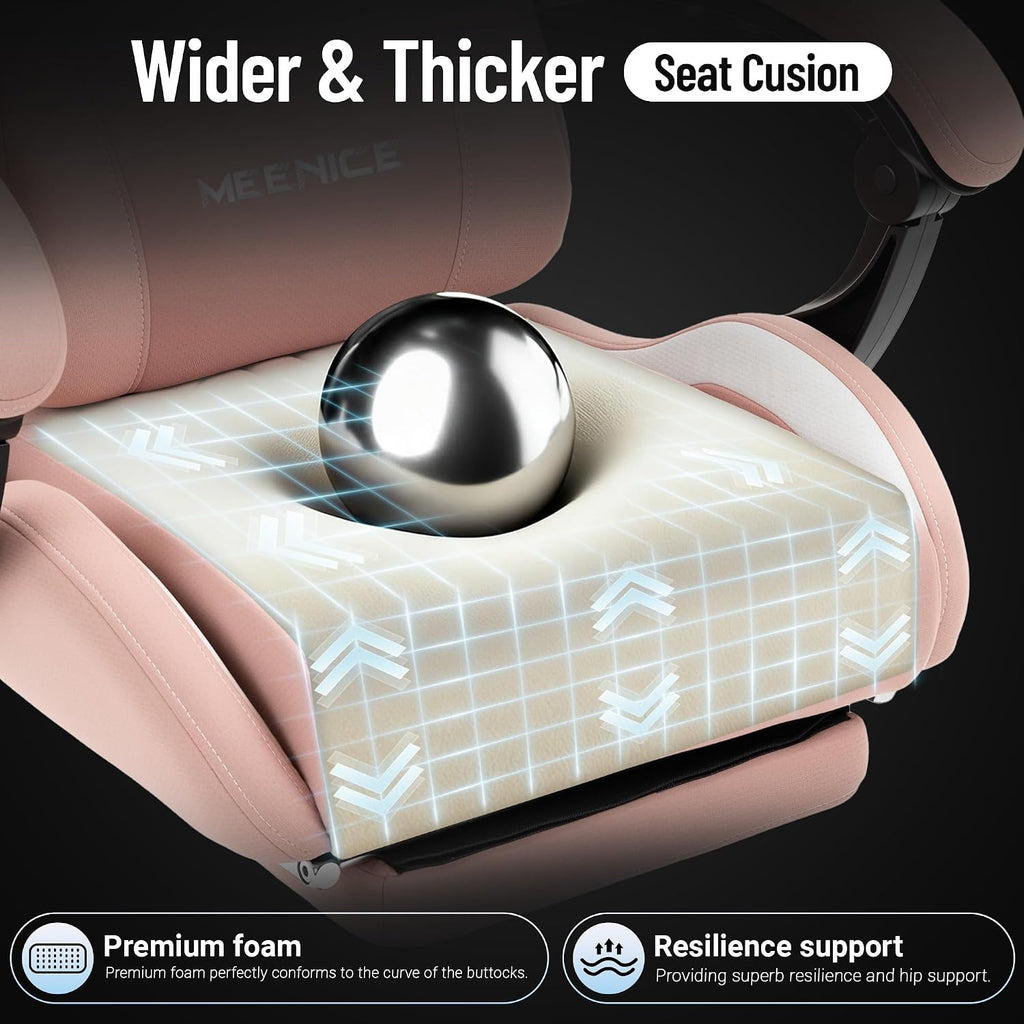 Big and Tall Gaming Chair Fabric with Pocket Spring Cushion, High Back Heavy Duty Gaming Chairs for Adults with Massage Lumbar Support, Ergonomic Computer Chair with Footrest for 400LBS Pink