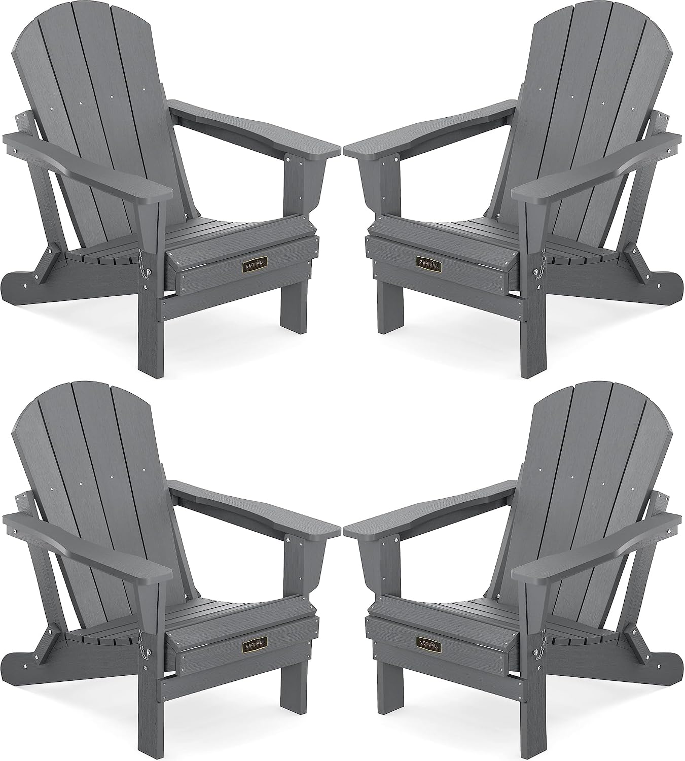 SERWALL Foldable Adirondack Chair Set of 4 for Patio Garden Outdoors Fire Pit-Gray