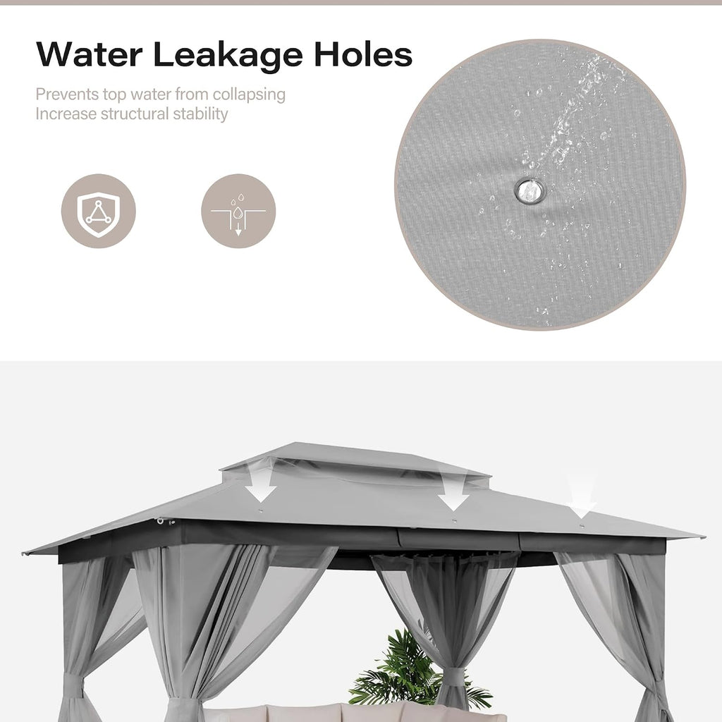 LAUSAINT HOME Gazebo 10x13ft, Heavy Duty Patio Gazebo with Expansion Bolts, Party Canopy Tent with Double Roofs, Mosquito Nettings and Privacy Screens for Backyard, Garden, Lawn, Grey