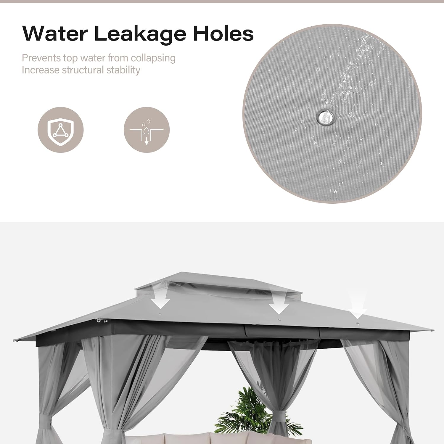 LAUSAINT HOME Gazebo 10x13ft, Heavy Duty Patio Gazebo with Expansion Bolts, Party Canopy Tent with Double Roofs, Mosquito Nettings and Privacy Screens for Backyard, Garden, Lawn, Grey
