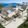 Gizoon 4 Piece Patio Furniture Set, Outdoor Conversation Set, with Glass Coffee Table, Loveseat, 2 Single Chairs, All Weather Textile Fabric, for Backyard, Balcony, Lawn, Garden, Poolside, Grey