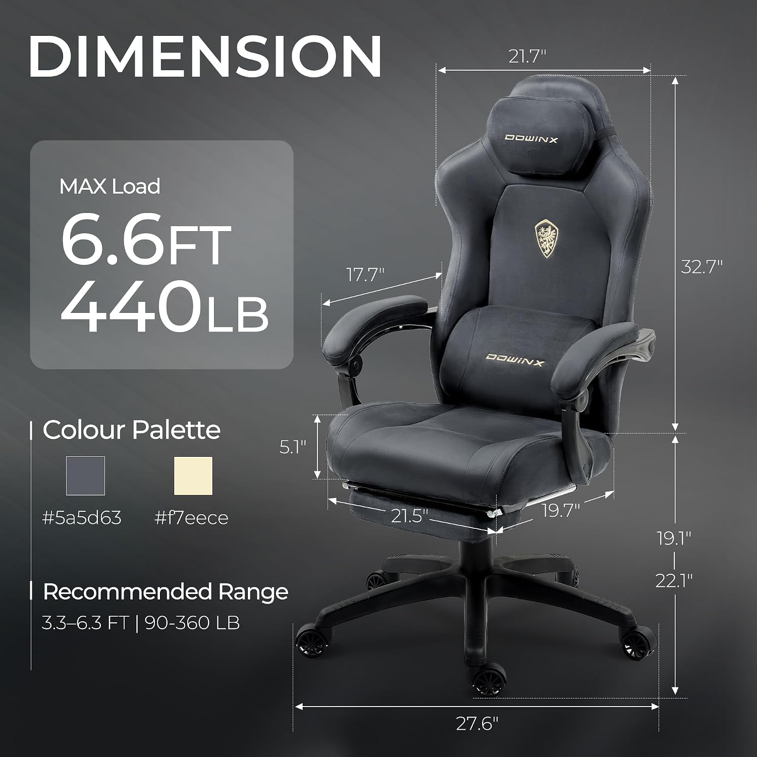 Dowinx Big and Tall Gaming Chair, Suede Fabric Game Chair with Pocket Spring Cushion, High Back Gamer Chair Ergonomic with Footrest for Adults Office, 440LBS, Grey