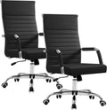 Furmax Ergonomic Office Desk Chair, Executive Ribbed Mid-Back PU Leather Conference Room Chair Adjustable Swivel Chair with Arms (2 pcs, Black)