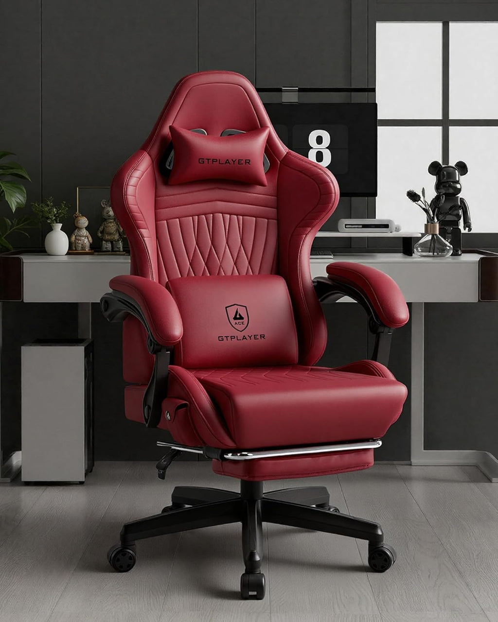 GTPLAYER Gaming Chair for Adults, Ergonomic Video Game Chairs, Footrest & Linkage Armrest, Reclining High Back Silla Gamer with Speakers for Home Office, Ace Pro, Wine Red