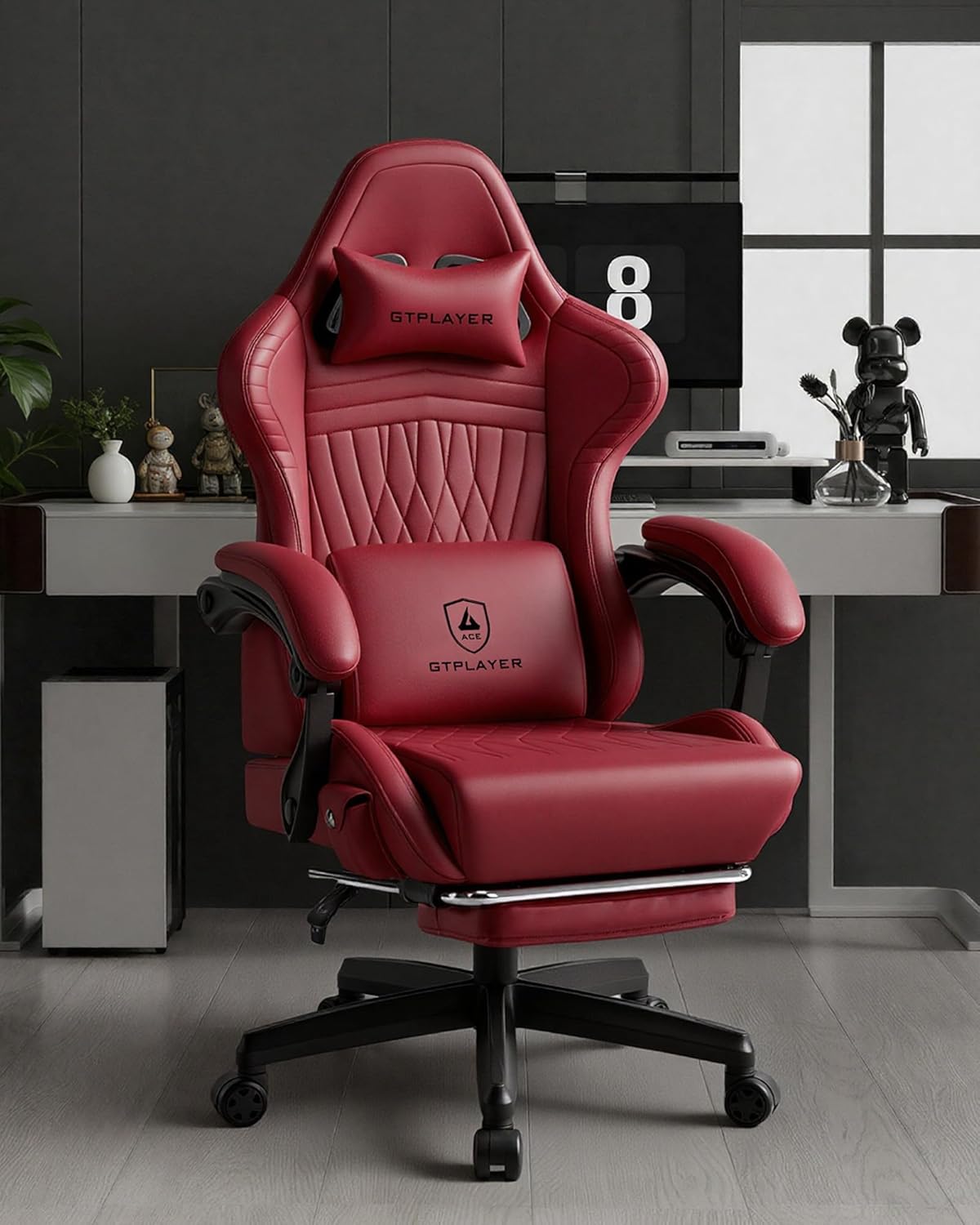 GTPLAYER Gaming Chair for Adults, Ergonomic Video Game Chairs, Footrest & Linkage Armrest, Reclining High Back Silla Gamer with Speakers for Home Office, Ace Pro, Wine Red