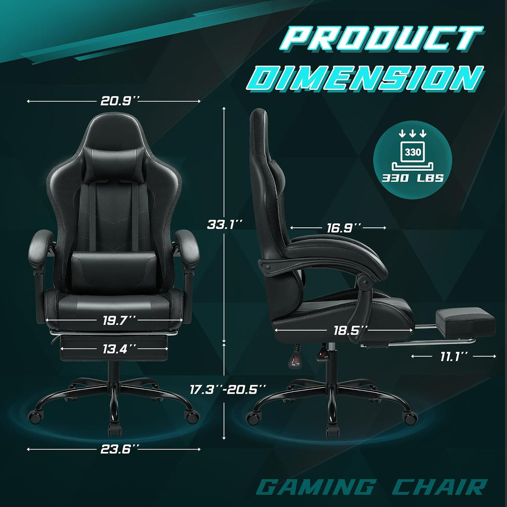 Gaming Chair with RGB, Computer Gaming Chairs with LED Lights and Footrest for Home, Office, Black