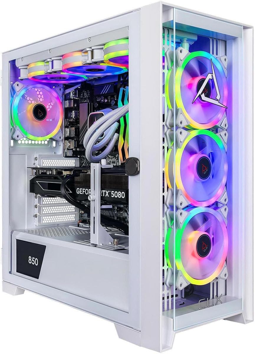 CLX Set Gaming PC - AMD Ryzen 9 9900X 4.4GHz, RTX 5080, 2TB NVMe M.2 SSD, 32GB DDR5 RGB Memory, 360mm AIO, WiFi, Windows 11 Home, White