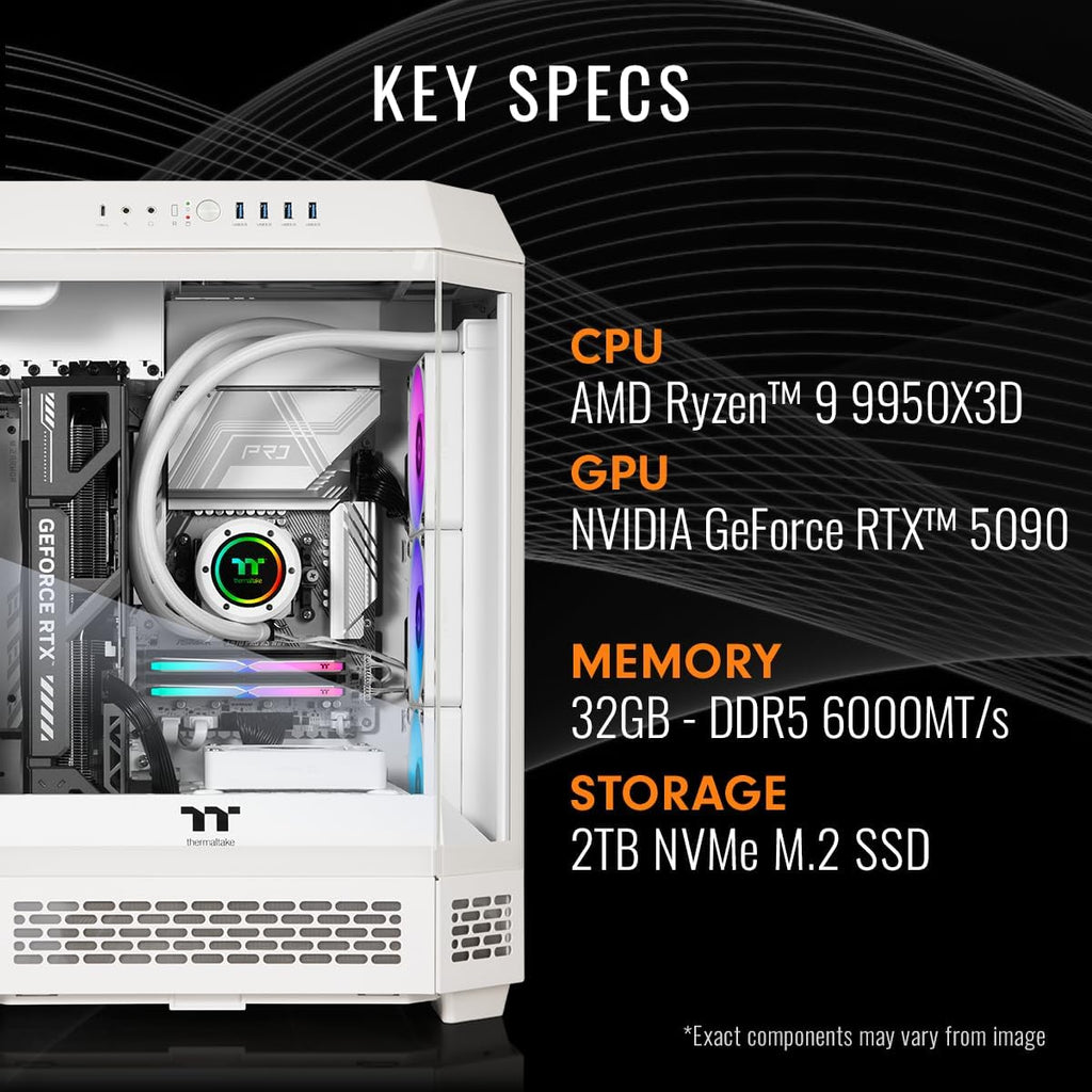 Thermaltake LCGS Reactor 9590S Gaming Desktop (AMD Ryzen™ 9 9950X3D, ToughRam 32GB DDR5 6000MT/s RGB Memory, NVIDIA® GeForce RTX™ 5090, 2TB NVMe M.2, WiFi, Windows 11) T6WT-X87S-590-LCS