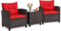 ORALNER 3 Pieces Patio Furniture Set, Outdoor Wicker Conversation Set Rattan Chairs with Cushions, Glass Coffee Table, Bistro Set for Front Porch Balcony Garden Deck Poolside (Red)