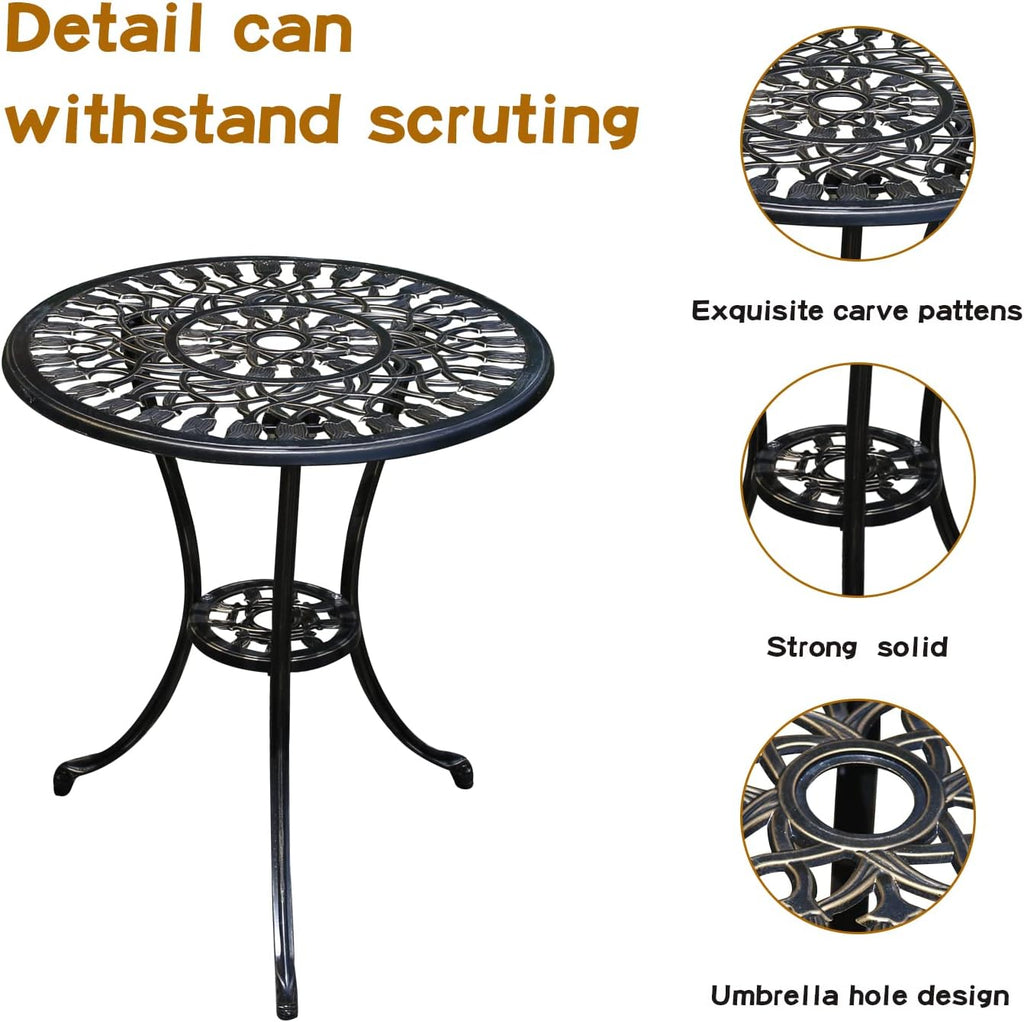 YKSY&YKSY Patio Bistro Set.Rust-Resistant Cast Aluminum Bistro Table Set with Umbrella Hole for Backyard (Tulip Copper)