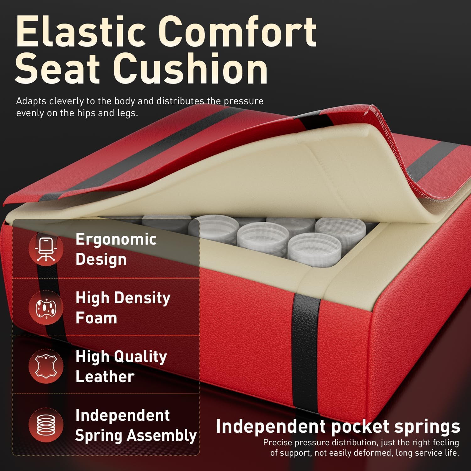 HLDIRECT Gaming Chair, Ergonomic Video Game Seat with 360° Swivel & Lumbar Massage for Adults Home/Office Use, Computer Chair PU Leather Cushion (Black & Red)