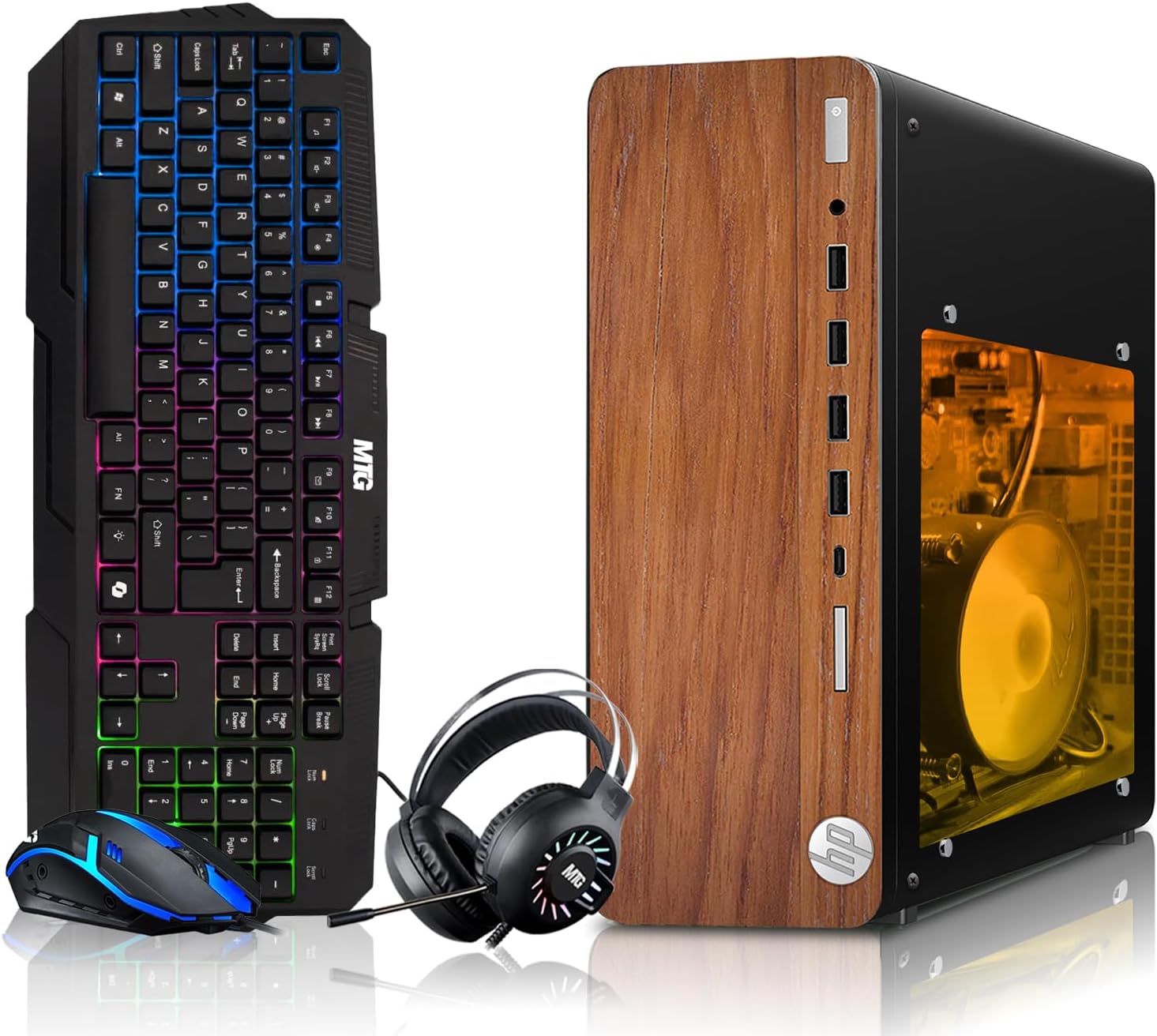 HP Full Dark Gaming PC Desktop Computer – AMD Pro A10-9700,RX 550 Graphics,16GB RAM,1TB SSD,RGB Keyboard with AI Copilot,Mouse,WiFi,RGB Headphone,Windows 11(Renewed)