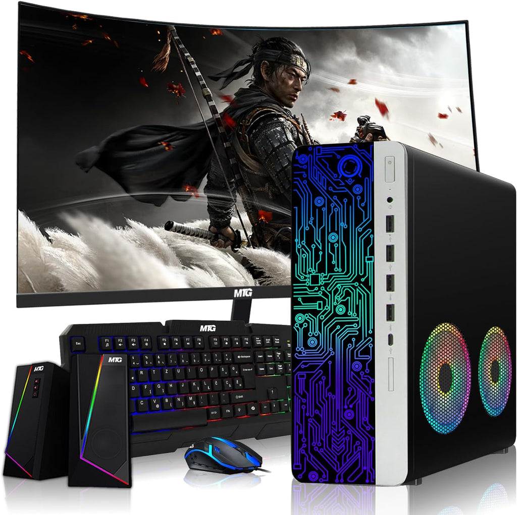 HP G3 Desktop PC, Intel i3, 16GB RAM, 256GB SSD, 27-inch Curved Monitor, RGB Speaker, RGB Keyboard with AI-Enabled Copilot Key Mouse, 2X ARGB Fan WiFi, Windows 11 Pro (Renewed)