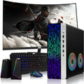 HP G3 Desktop PC, Intel i3, 16GB RAM, 256GB SSD, 27-inch Curved Monitor, RGB Speaker, RGB Keyboard with AI-Enabled Copilot Key Mouse, 2X ARGB Fan WiFi, Windows 11 Pro (Renewed)