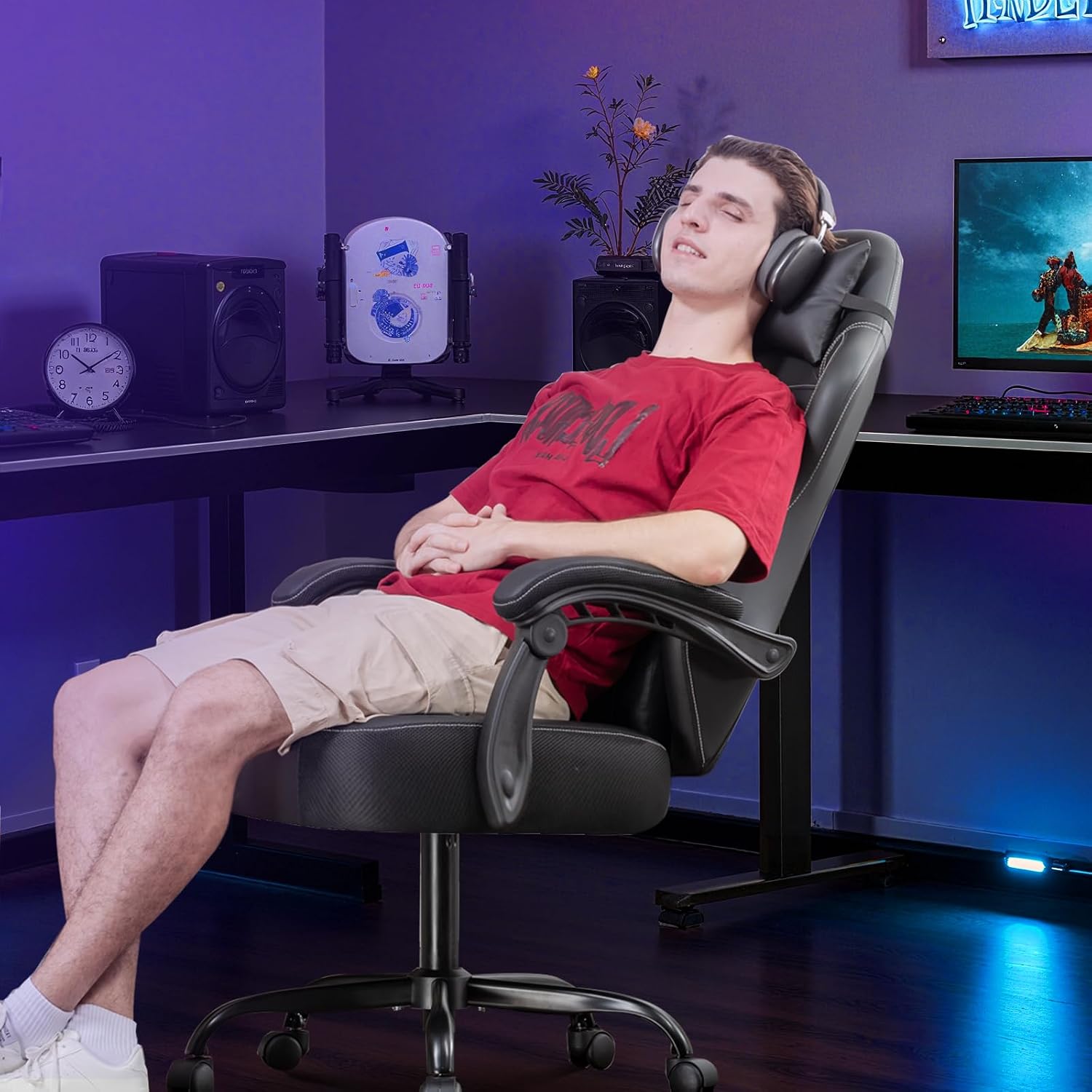 GTPLAYER Gaming Chair, Recliner Chair with Headrest & Lumbar Support, Linkage Armrest,Ergonomic Gaming Chair, High Back Office Home, Black