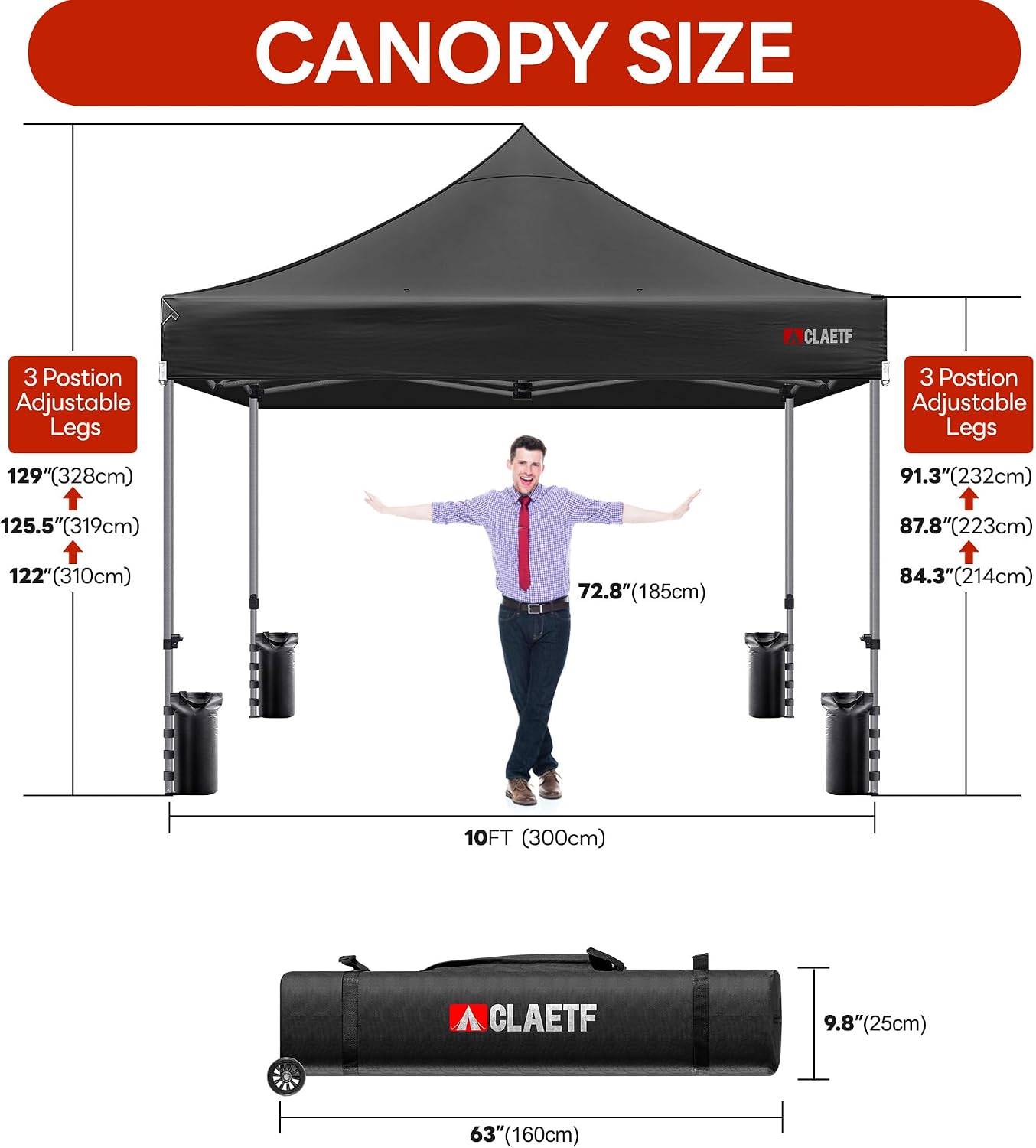 Heavy Duty Pop Up Canopy Tent-8 Drainage Holes,Waterproof & UPF 50+,4 Sandbags,8 Stakes for Commercial,Outdoor Events Instant Set Up,(Black 10x10)