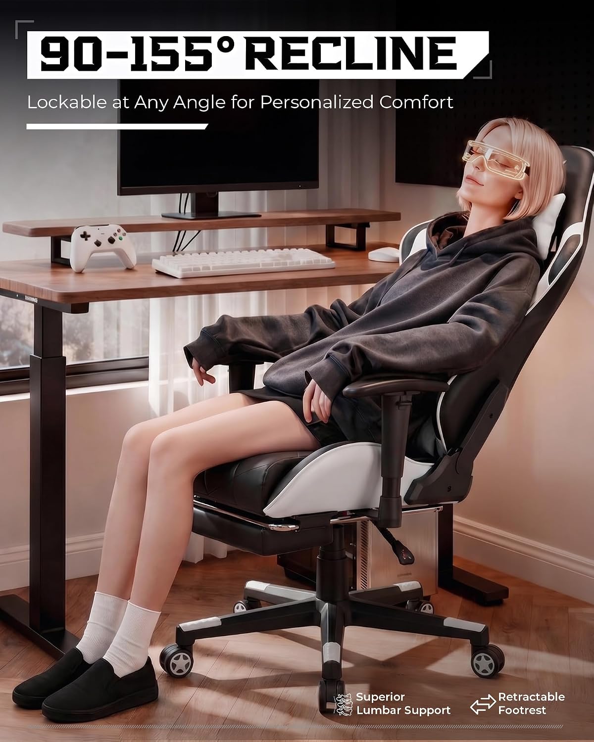 GTPLAYER Gaming Chair, Big and Tall Video Game Chair with High Back PU Leather, Home Office Ergonomic Computer Chair with Footrest, Adjustable Height, 360° Swivel Wheels for Adults and Teens
