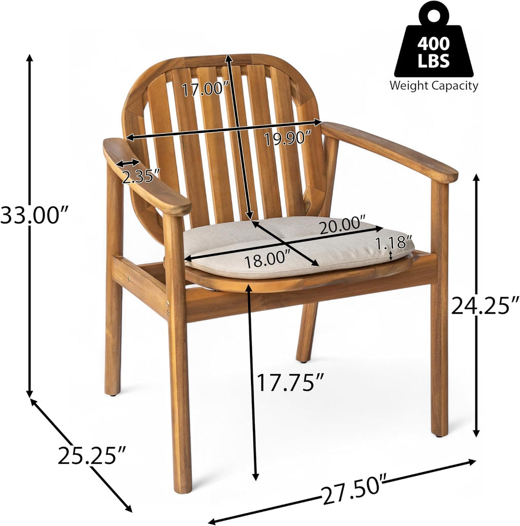 Christopher Knight Home Meja Acacia Wood Outdoor Dining Set for 6, Wooden 7 Piece Patio Dining Table Set, Wooden Outdoor Dining Armchair and Table Set with Cushion, Patio Furniture Set, Teak+Beige