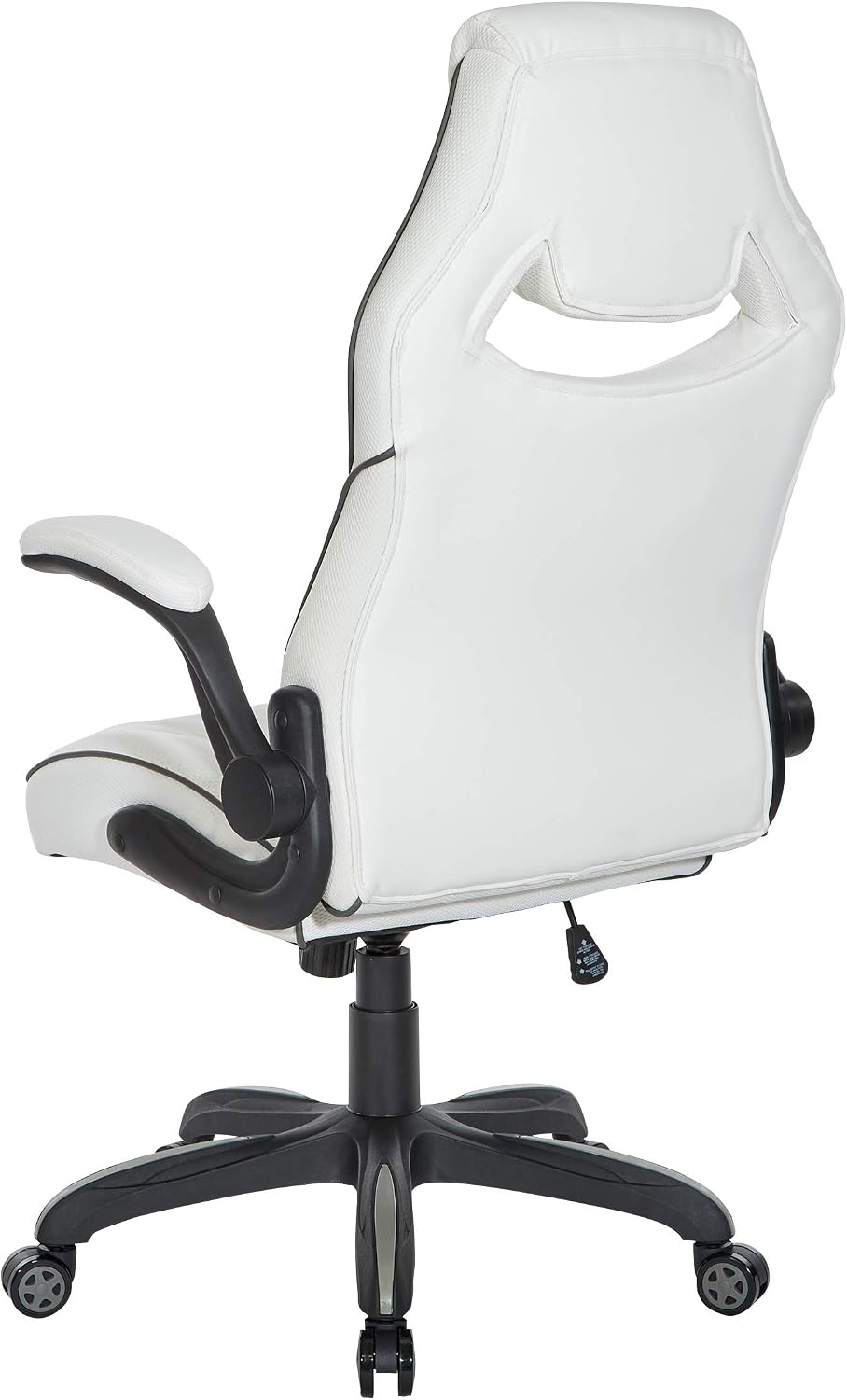 OSP Home Furnishings Xeno Ergonomic Adjustable Faux Leather Gaming Chair with Integrated Headrest and Airflow Cooling Material, White with Black Accents