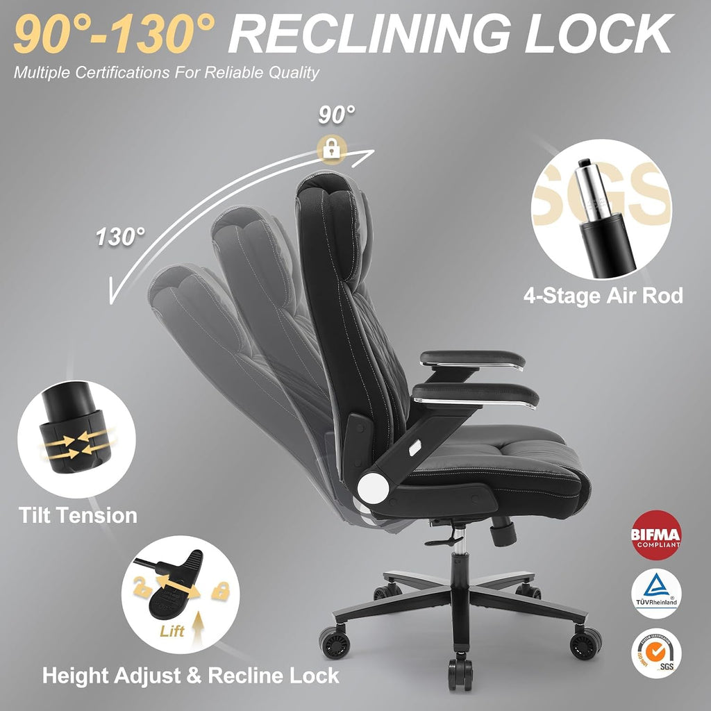 Big and Tall Office Chair, 650lbs Capacity Wide Office Chair for Heavy People, Ergonomic High Back Office Chair with Upgraded Quiet Rubber Wheel, 5D Flip Arms